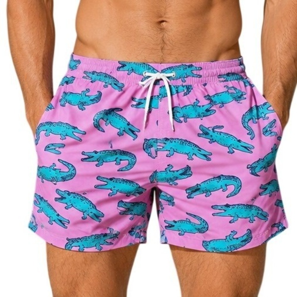 Chubbies Pink Teal Crocodile Print 5.5 Inseam Swim Trunks  Men's XS